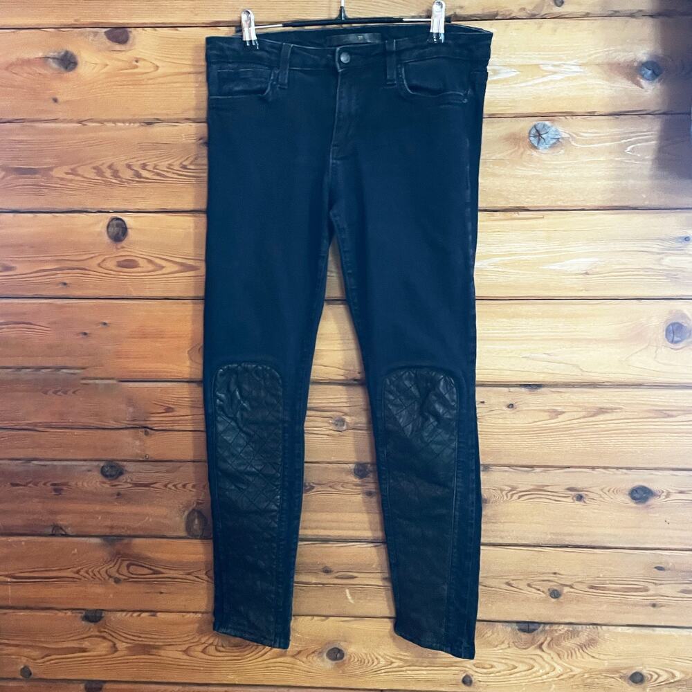 Joe's Jeans Corah Black Quilted Leather Knee Panel The Skinny Leg Jeans Size 29 - Picture 2 of 10